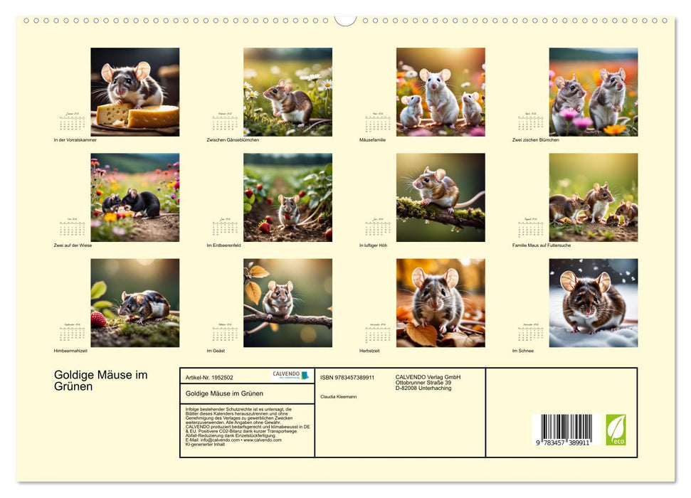 Goldige Mäuse im Grünen (CALVENDO Premium Wandkalender 2026)
