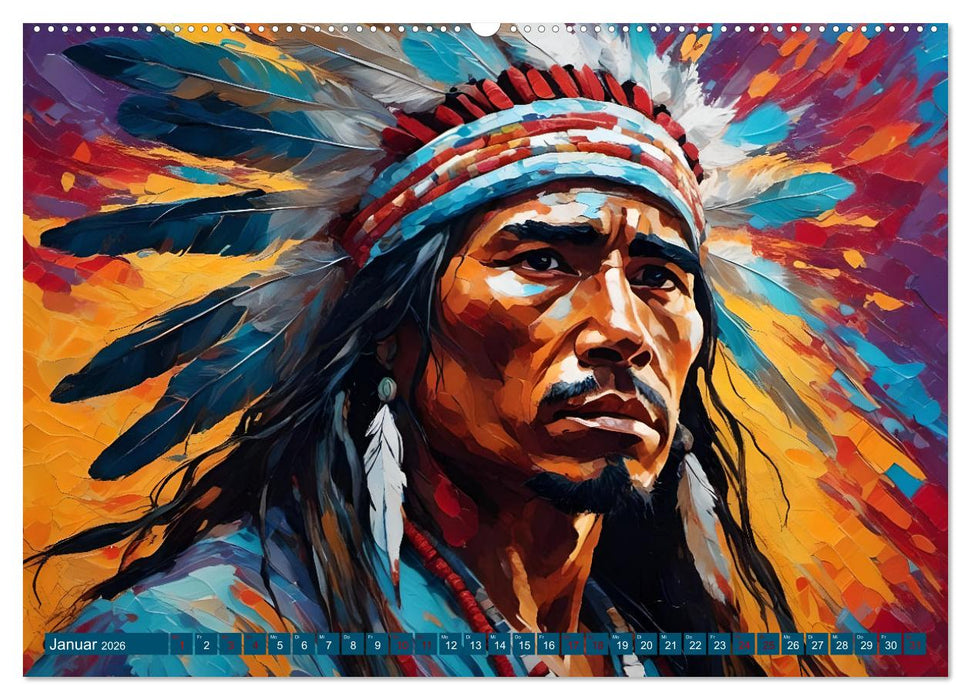 Portraits im Stil amerikanischer Ureinwohner (CALVENDO Wandkalender 2026)