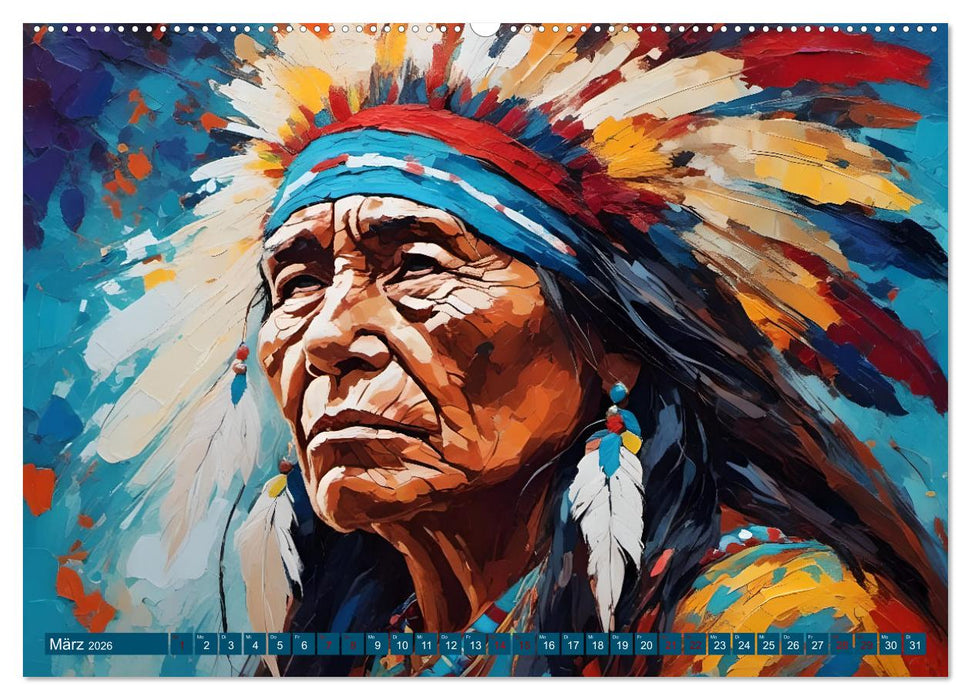 Portraits im Stil amerikanischer Ureinwohner (CALVENDO Wandkalender 2026)