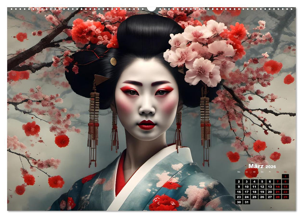 Geishas Portraits von japanischen Gastgeberinnen inspiriert (CALVENDO Wandkalender 2026)