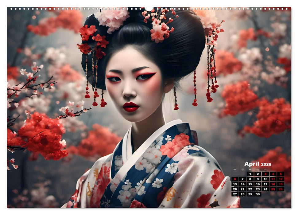 Geishas Portraits von japanischen Gastgeberinnen inspiriert (CALVENDO Wandkalender 2026)