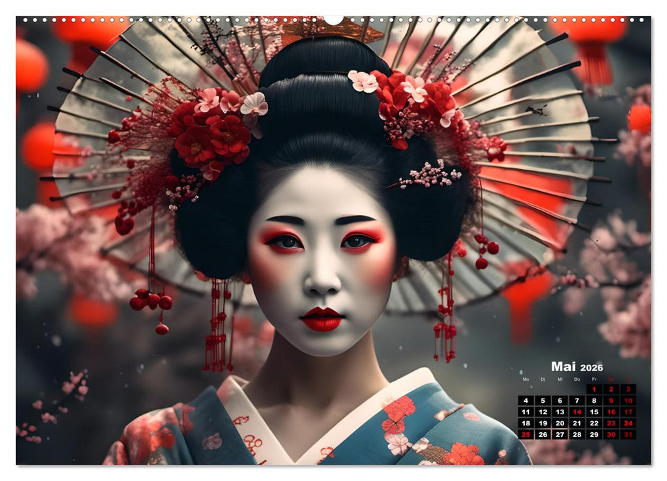 Geishas Portraits von japanischen Gastgeberinnen inspiriert (CALVENDO Wandkalender 2026)