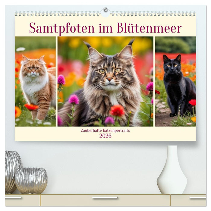Samtpfoten im Blütenmeer (CALVENDO Premium Wandkalender 2026)
