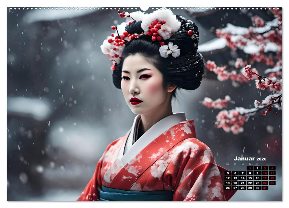 Geishas Portraits von japanischen Gastgeberinnen inspiriert (CALVENDO Premium Wandkalender 2026)