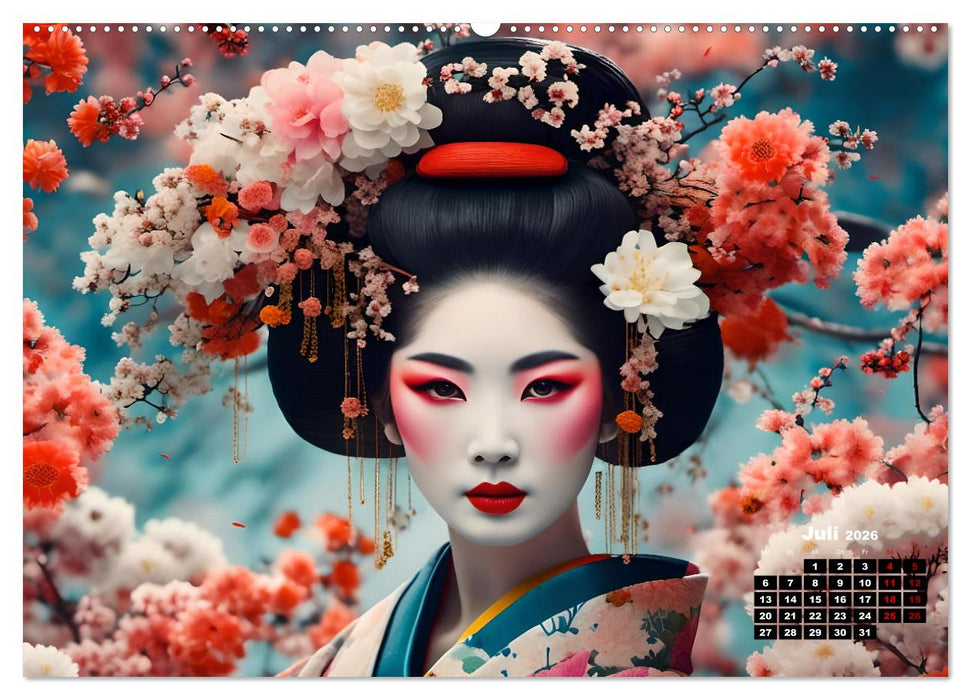 Geishas Portraits von japanischen Gastgeberinnen inspiriert (CALVENDO Premium Wandkalender 2026)
