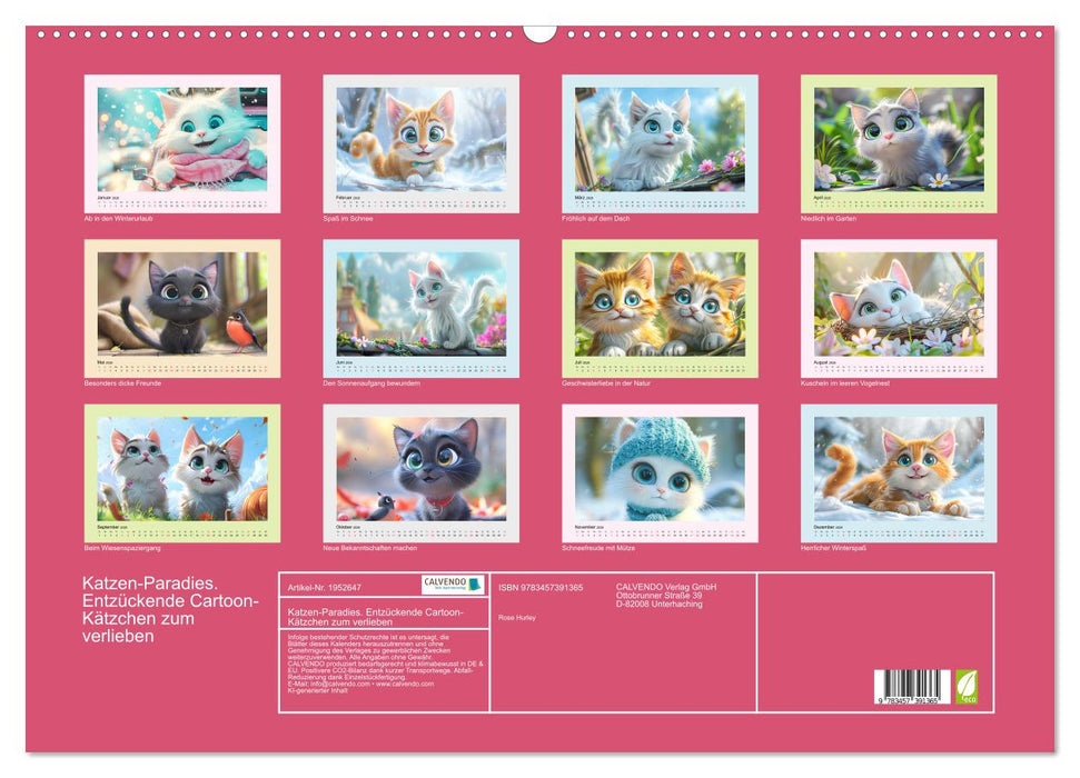 Katzen-Paradies. Entzückende Cartoon-Kätzchen zum verlieben (CALVENDO Wandkalender 2026)