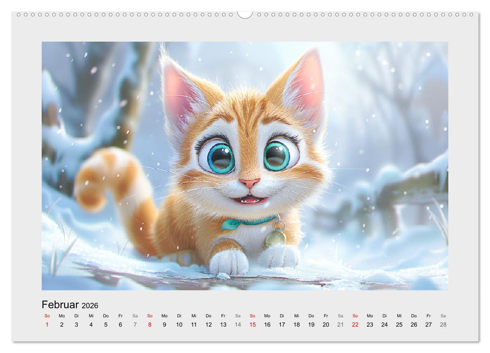 Katzen-Paradies. Entzückende Cartoon-Kätzchen zum verlieben (CALVENDO Wandkalender 2026)