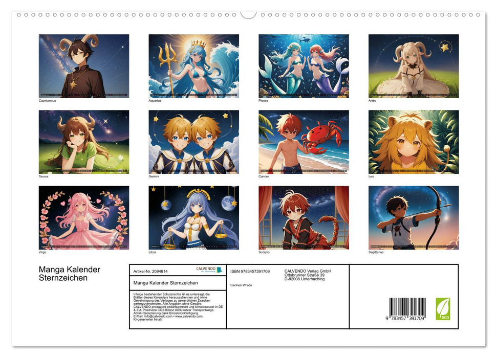 Manga Kalender Sternzeichen (CALVENDO Premium Wandkalender 2026)
