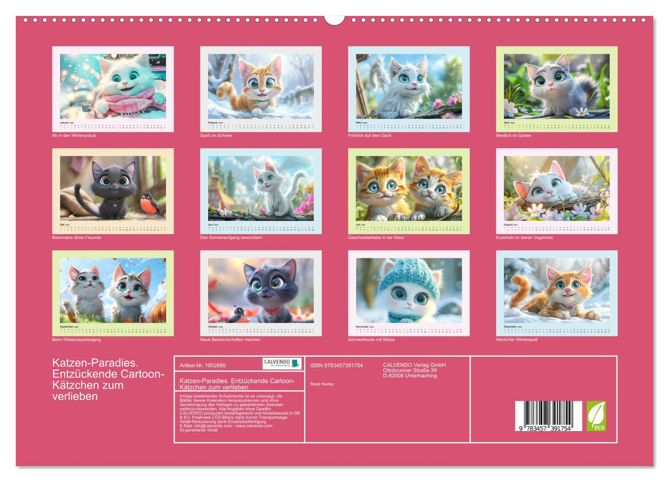 Katzen-Paradies. Entzückende Cartoon-Kätzchen zum verlieben (CALVENDO Premium Wandkalender 2026)
