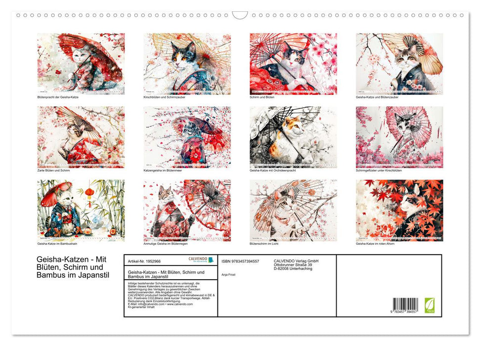 Geisha-Katzen - Mit Blüten, Schirm und Bambus im Japanstil (CALVENDO Wandkalender 2026)