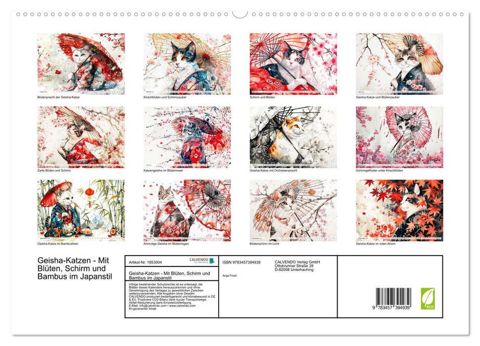 Geisha-Katzen - Mit Blüten, Schirm und Bambus im Japanstil (CALVENDO Premium Wandkalender 2026)