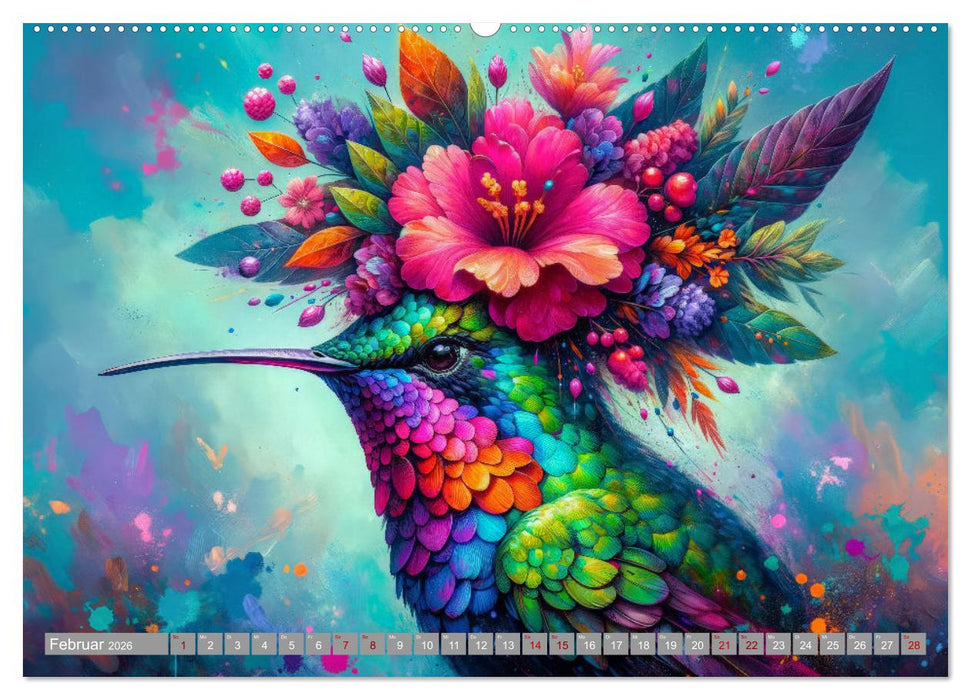 Blumige Vogelporträts (CALVENDO Premium Wandkalender 2026)