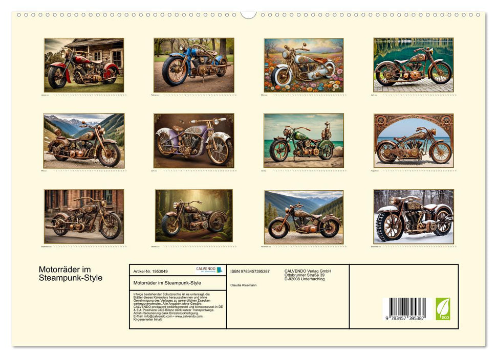 Motorräder im Steampunk-Style (CALVENDO Premium Wandkalender 2026)