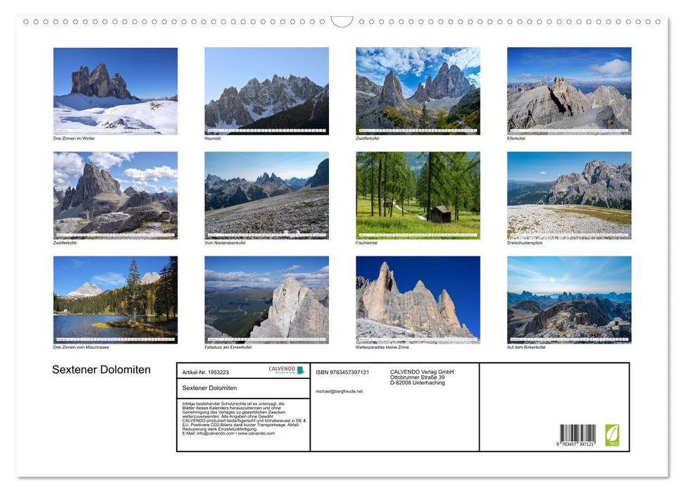 Sextener Dolomiten (CALVENDO Wandkalender 2026)