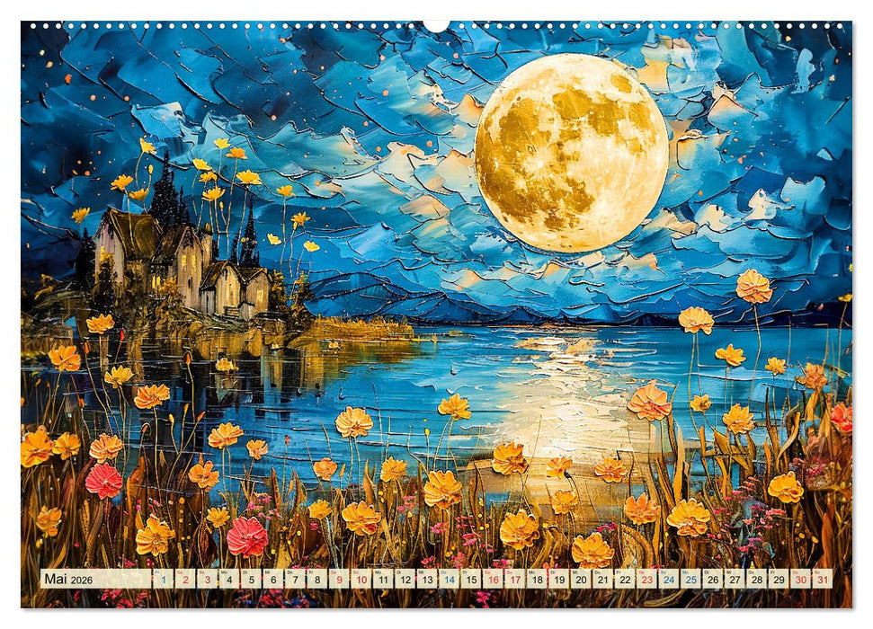 Blumennächte im Mondlicht - Poesie des Himmels und der Erde (CALVENDO Wandkalender 2026)