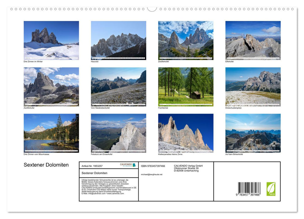 Sextener Dolomiten (CALVENDO Premium Wandkalender 2026)