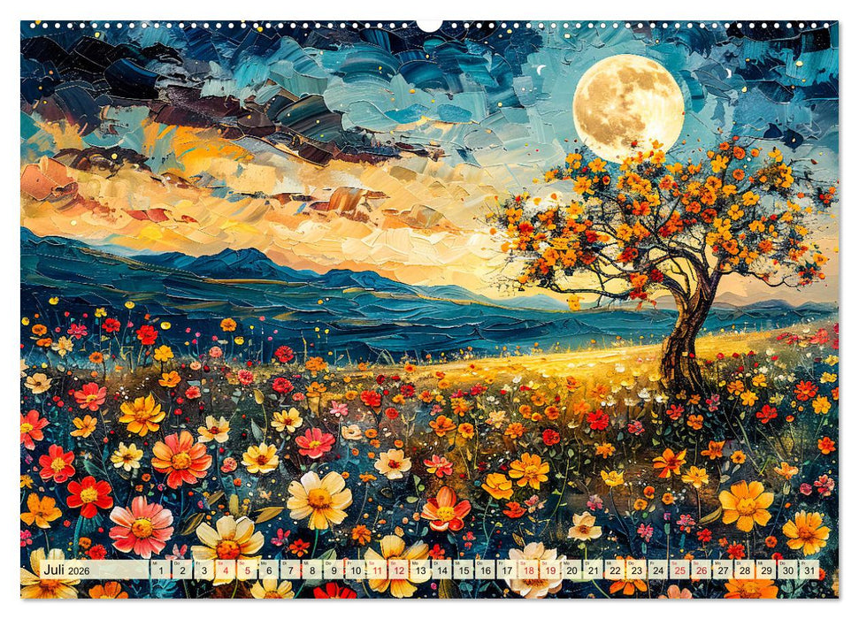 Blumennächte im Mondlicht - Poesie des Himmels und der Erde (CALVENDO Premium Wandkalender 2026)