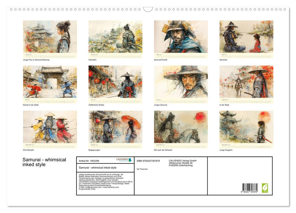 Samurai - whimsical inked style (CALVENDO Wandkalender 2026)