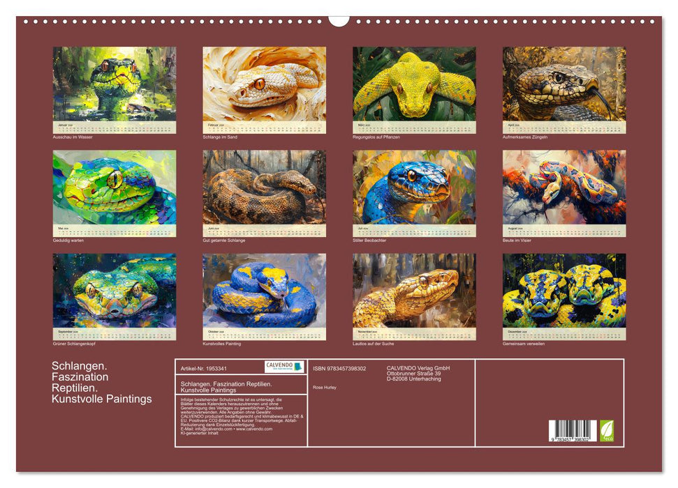 Schlangen. Faszination Reptilien. Kunstvolle Paintings (CALVENDO Wandkalender 2026)