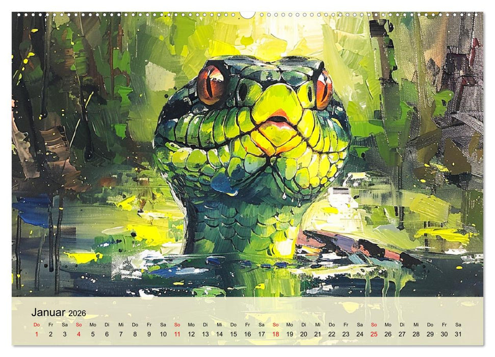 Schlangen. Faszination Reptilien. Kunstvolle Paintings (CALVENDO Wandkalender 2026)