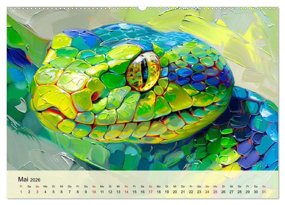 Schlangen. Faszination Reptilien. Kunstvolle Paintings (CALVENDO Wandkalender 2026)