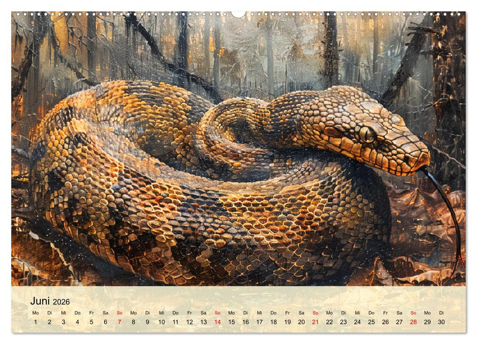 Schlangen. Faszination Reptilien. Kunstvolle Paintings (CALVENDO Premium Wandkalender 2026)
