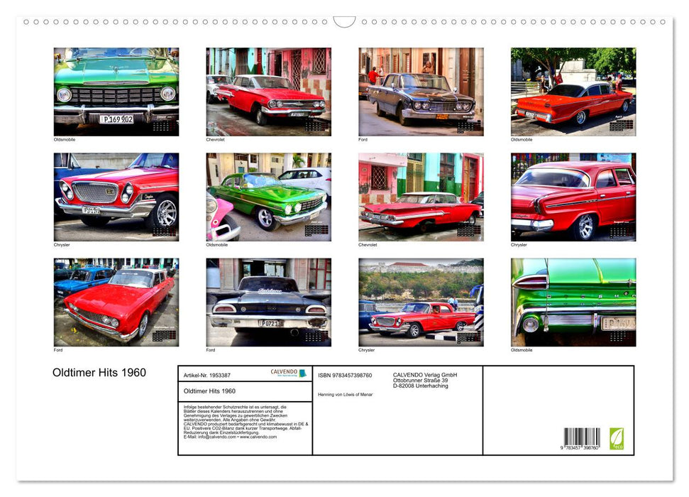 Oldtimer Hits 1960 (CALVENDO Wandkalender 2026)