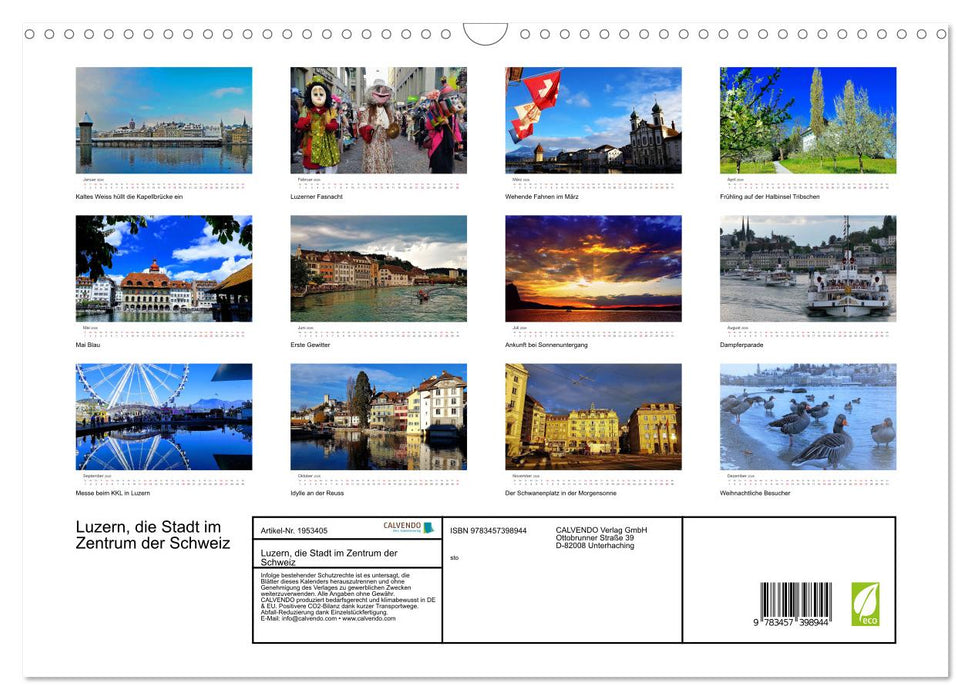 Luzern, die Stadt im Zentrum der Schweiz (CALVENDO Wandkalender 2026)