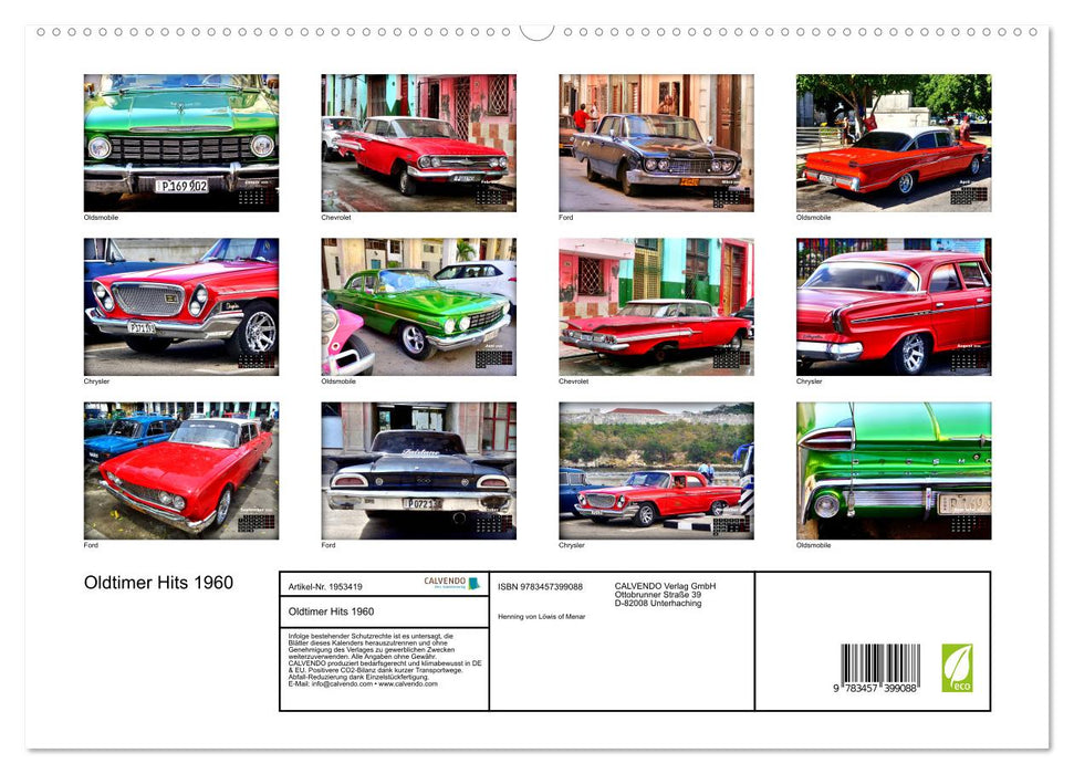 Oldtimer Hits 1960 (CALVENDO Premium Wandkalender 2026)
