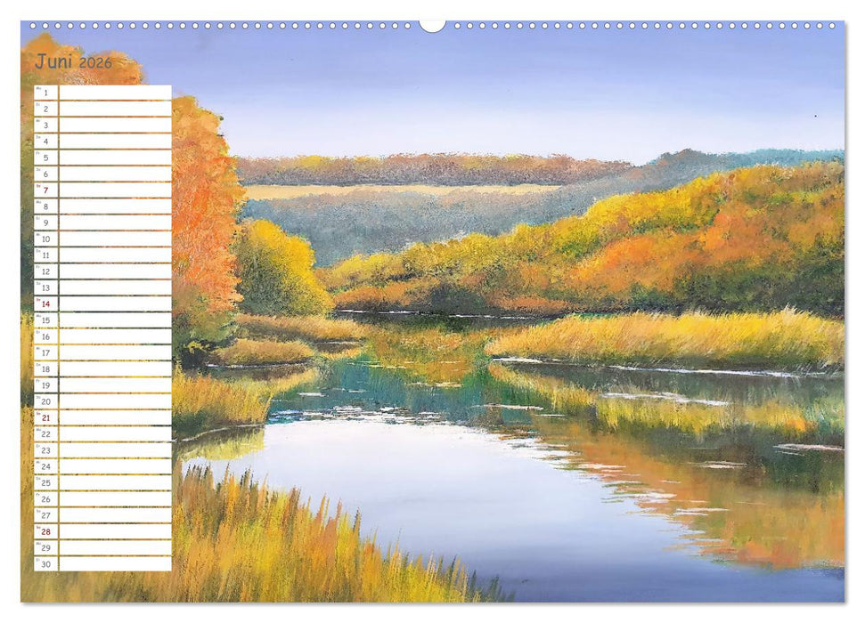 Gemalte Herbstträume - Eine malerische Reise in bunte Herbstlandschaften (CALVENDO Premium Wandkalender 2026)