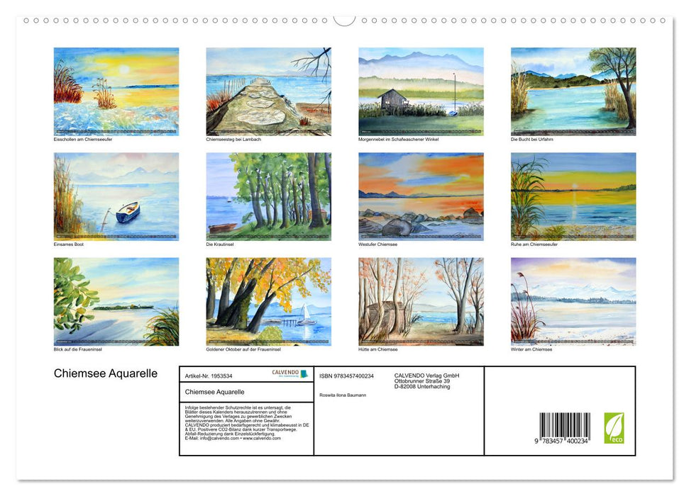 Chiemsee Aquarelle (CALVENDO Premium Wandkalender 2026)