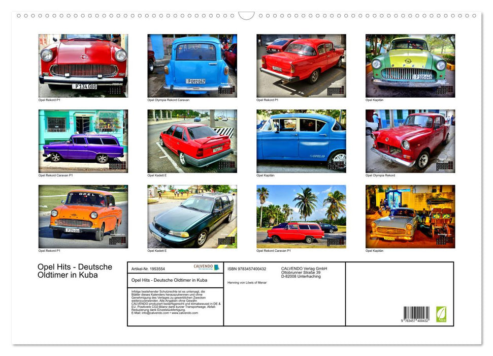 Opel Hits - Deutsche Oldtimer in Kuba (CALVENDO Wandkalender 2026)
