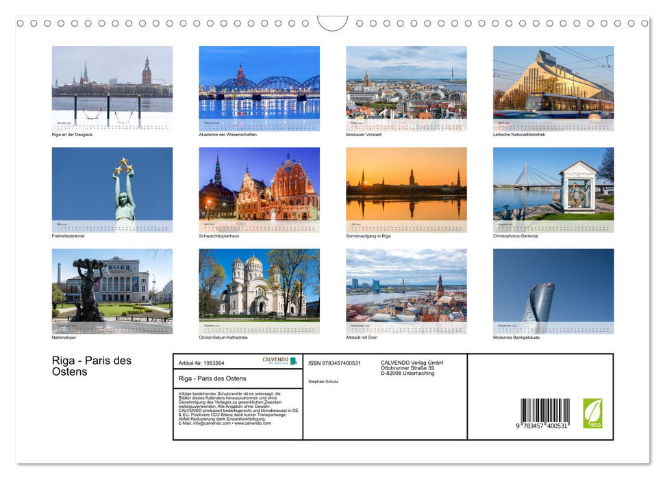 Riga - Paris des Ostens (CALVENDO Wandkalender 2026)