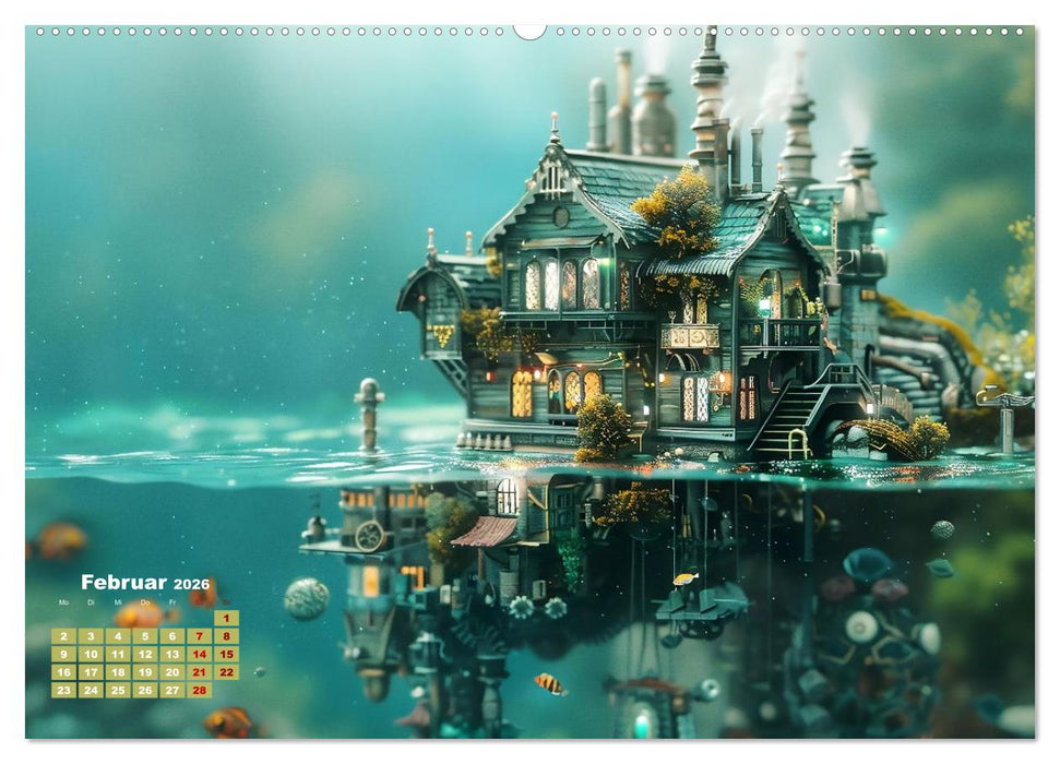 Miniaturwelt Faszinierend winzige Häuser im Steampunk-Stil (CALVENDO Wandkalender 2026)