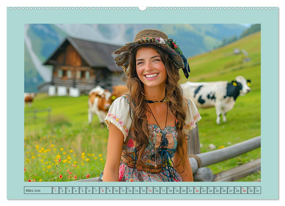 Almwiesenmärchen. Zauberhafte Frauen und gute Laune in den Bergen (CALVENDO Premium Wandkalender 2026)