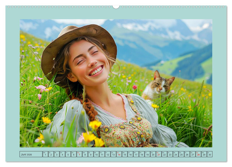 Almwiesenmärchen. Zauberhafte Frauen und gute Laune in den Bergen (CALVENDO Premium Wandkalender 2026)