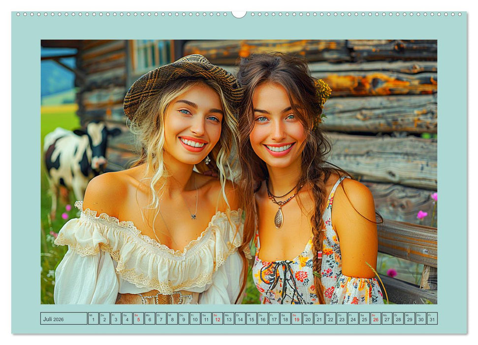 Almwiesenmärchen. Zauberhafte Frauen und gute Laune in den Bergen (CALVENDO Premium Wandkalender 2026)