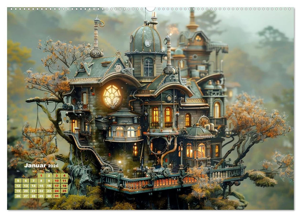 Miniaturwelt Faszinierend winzige Häuser im Steampunk-Stil (CALVENDO Premium Wandkalender 2026)