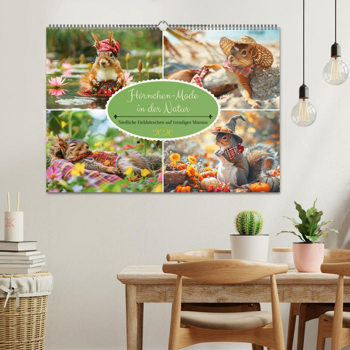 Hörnchen-Mode in der Natur. Niedliche Eichhörnchen auf trendiger Mission (CALVENDO Wandkalender 2026)