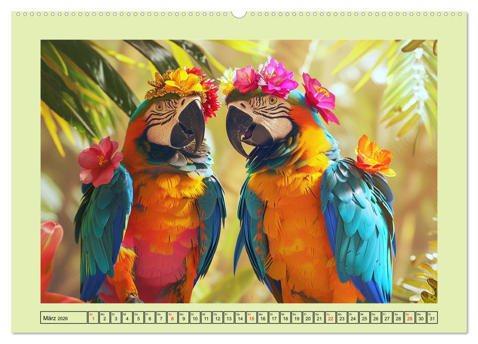 Papageien-Fashion. Farbenfroher Modestil im Dschungel (CALVENDO Wandkalender 2026)