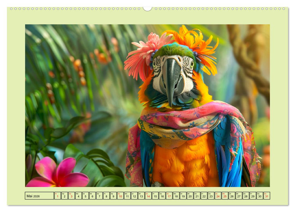 Papageien-Fashion. Farbenfroher Modestil im Dschungel (CALVENDO Wandkalender 2026)