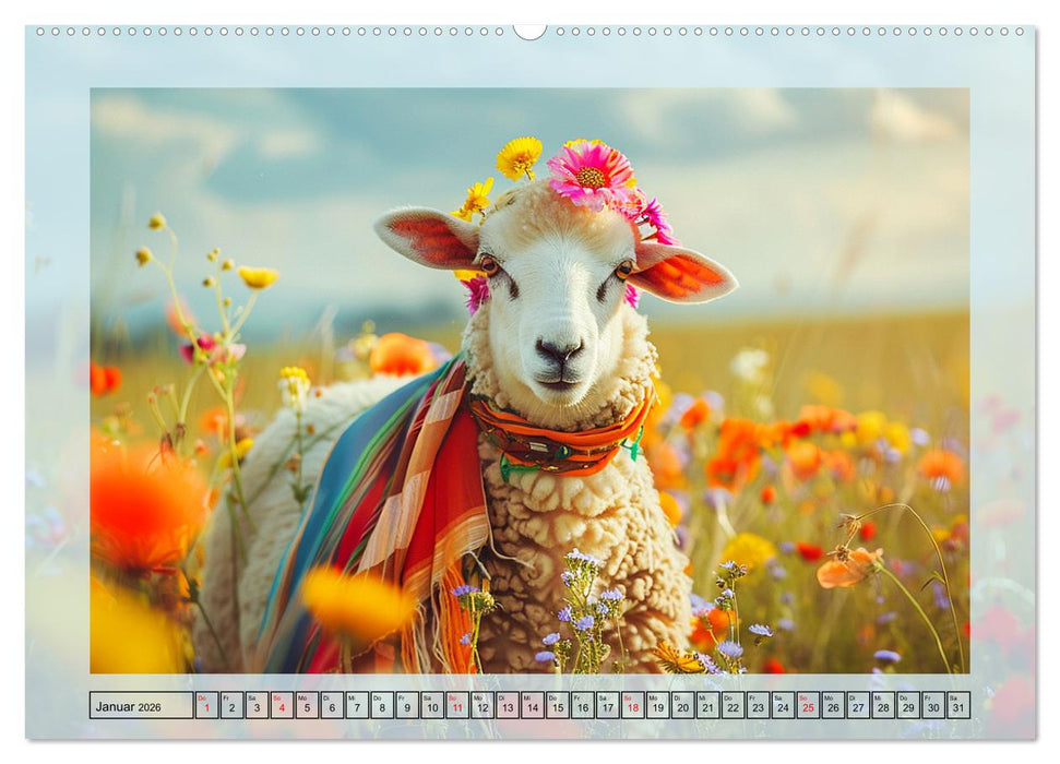 Bunter Schafschick. Flauschige Trendsetter zum verlieben (CALVENDO Wandkalender 2026)