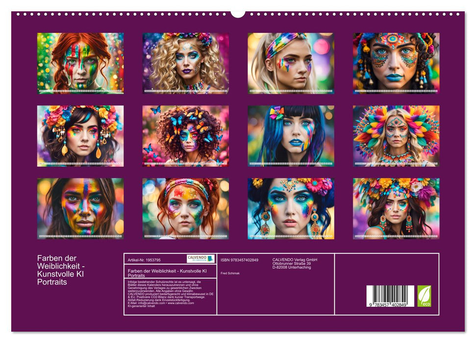 Farben der Weiblichkeit - Kunstvolle KI Portraits (CALVENDO Premium Wandkalender 2026)