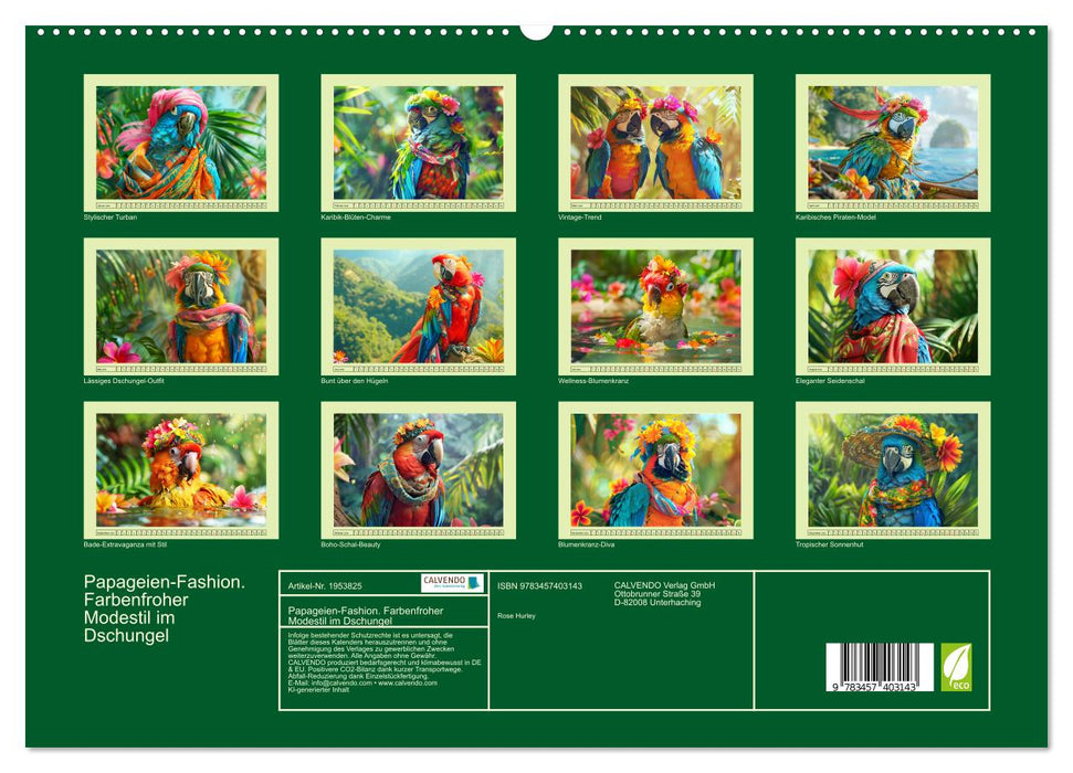 Papageien-Fashion. Farbenfroher Modestil im Dschungel (CALVENDO Premium Wandkalender 2026)