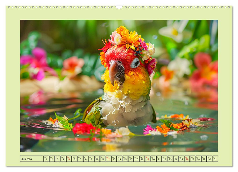 Papageien-Fashion. Farbenfroher Modestil im Dschungel (CALVENDO Premium Wandkalender 2026)