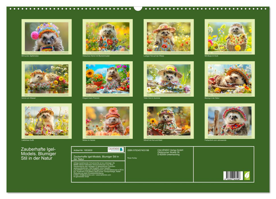 Zauberhafte Igel-Models. Blumiger Stil in der Natur (CALVENDO Wandkalender 2026)