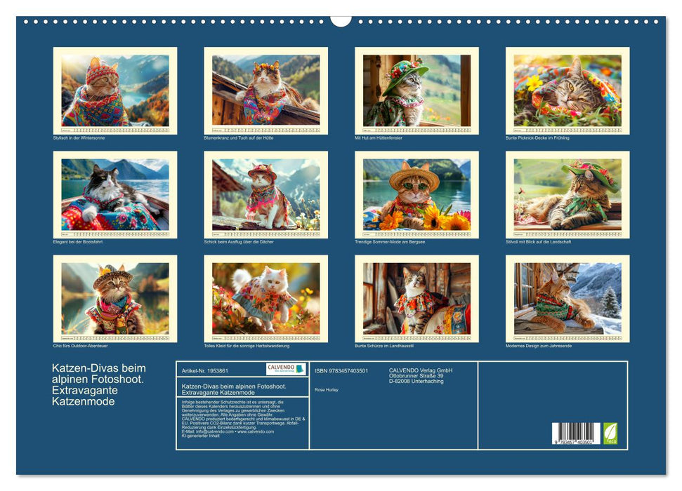 Katzen-Divas beim alpinen Fotoshoot. Extravagante Katzenmode (CALVENDO Wandkalender 2026)
