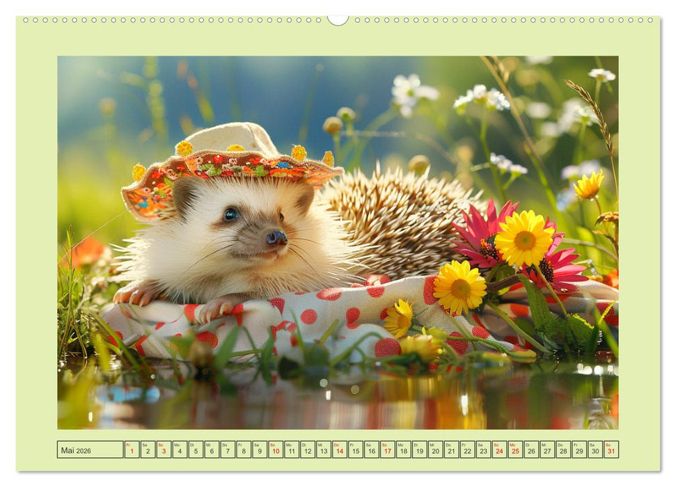 Zauberhafte Igel-Models. Blumiger Stil in der Natur (CALVENDO Premium Wandkalender 2026)