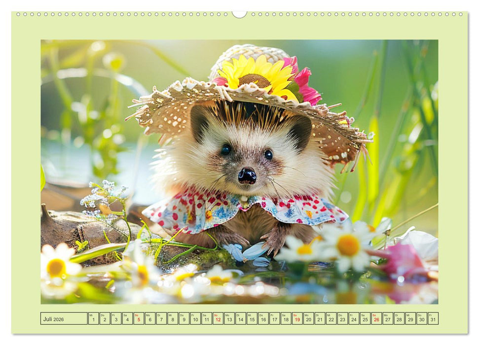 Zauberhafte Igel-Models. Blumiger Stil in der Natur (CALVENDO Premium Wandkalender 2026)