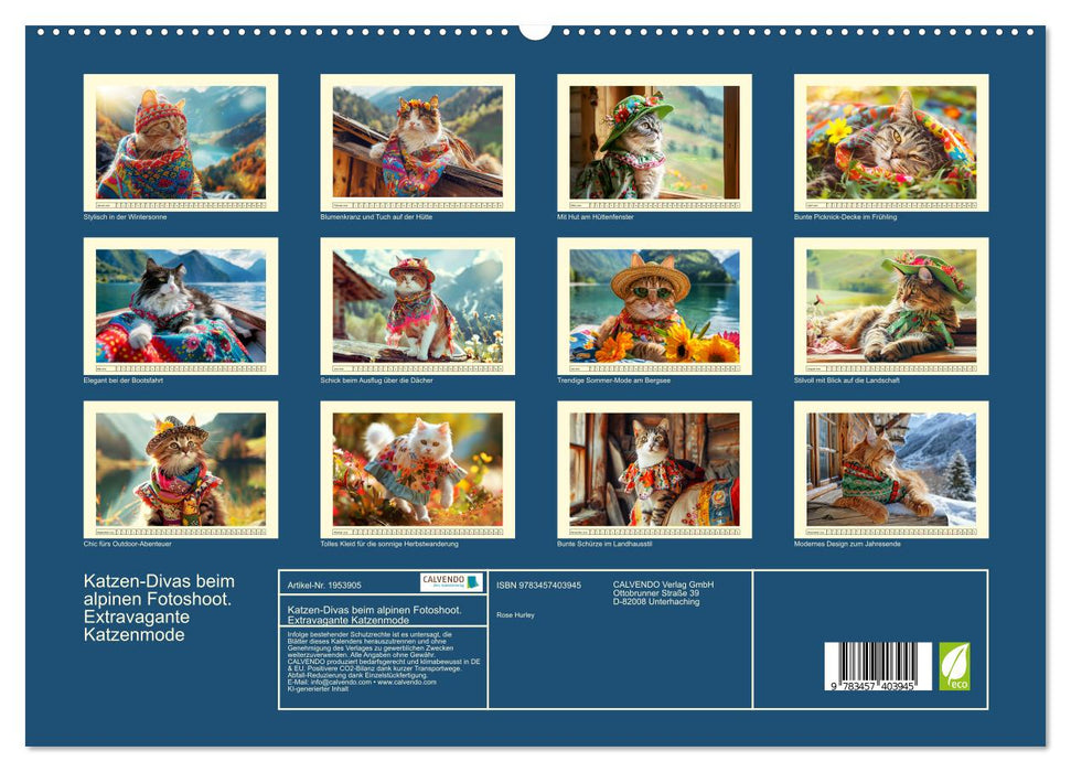 Katzen-Divas beim alpinen Fotoshoot. Extravagante Katzenmode (CALVENDO Premium Wandkalender 2026)